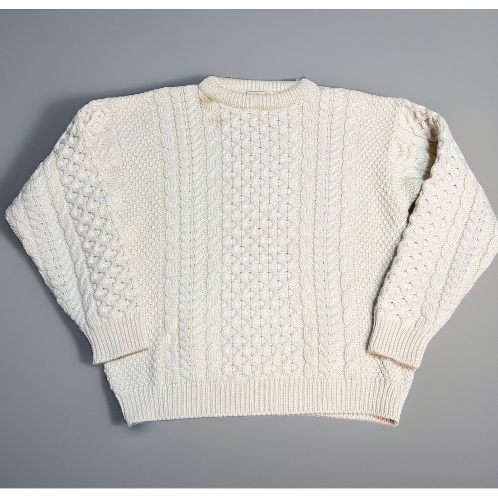 Vintage L.L.Bean R357 Aran Fisherman Knit Sweater Men's L Made in Ireland Wool